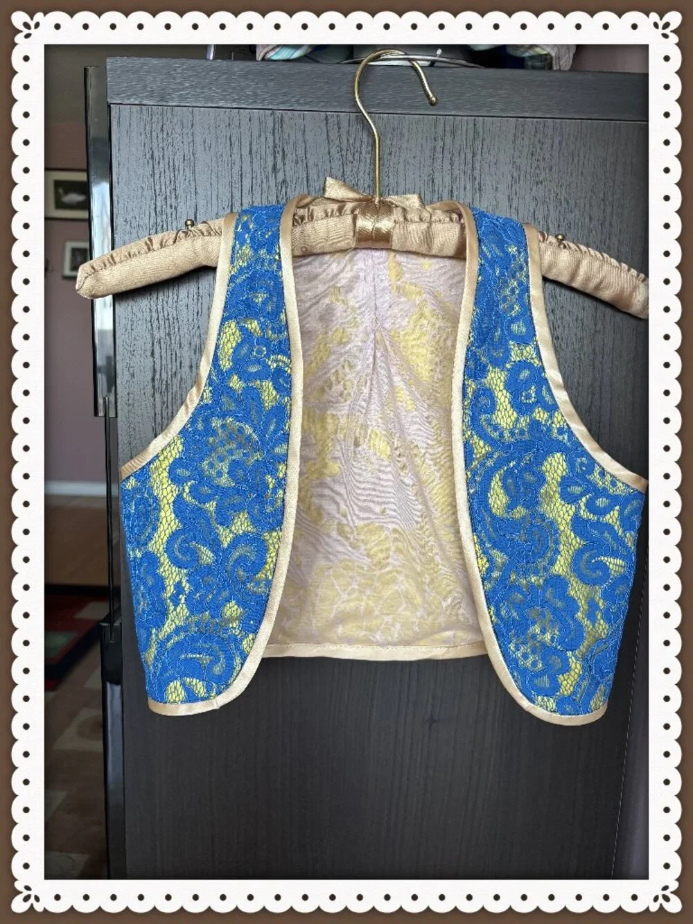 Bridal Girls Bolero Sleeveless Vest Deep Blue Lace Double Lined Size XS 5-10 yrs